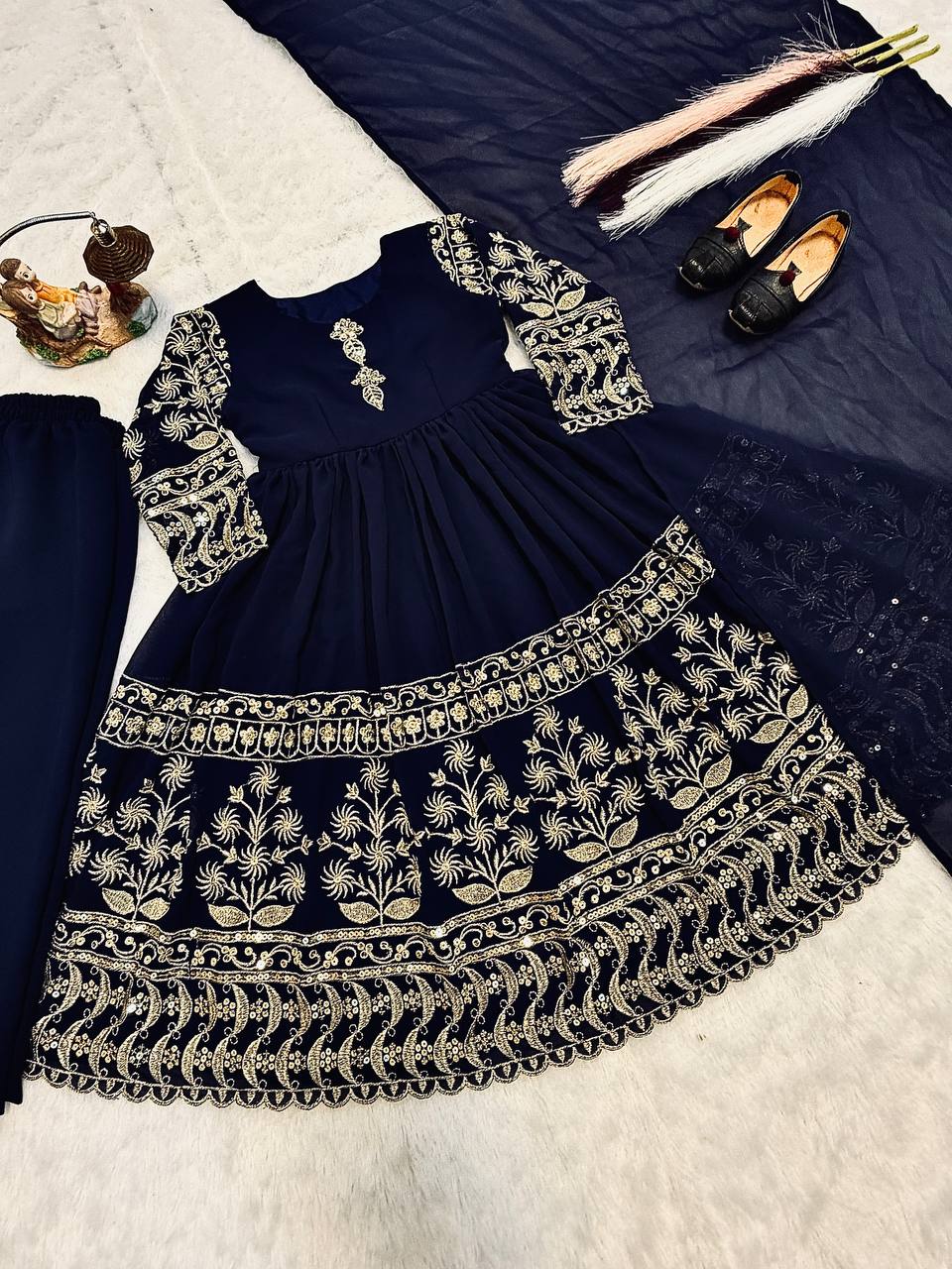 Little Sovereign Navy Embroidered Anarkali
